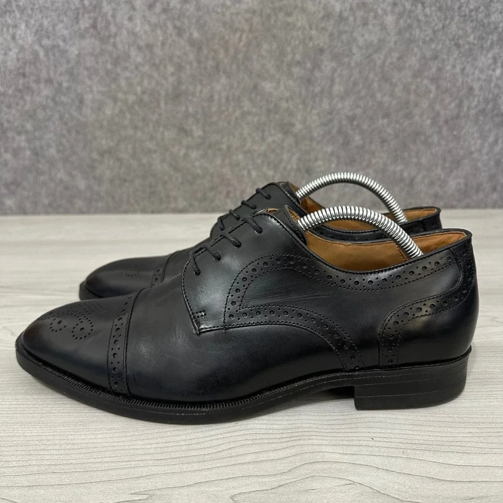 Flag Ltd. Oxford Shoes Mens 9.5 Black Leather Brogue Cap Toe Derby Dress